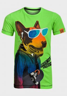 Bawełniany t-shirt, Street Board Skate, kolor neonowo limonkowy, rozm. 128